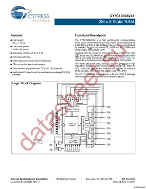 CY7C1069AV33-12ZXC datasheet  